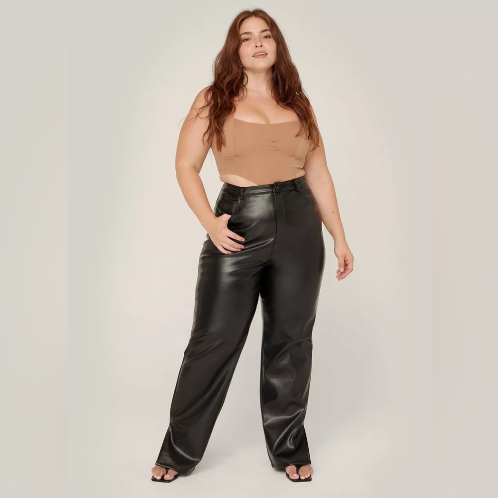 Nasty Gal Plus Size Faux Leather Split Hem Pants Size US 18